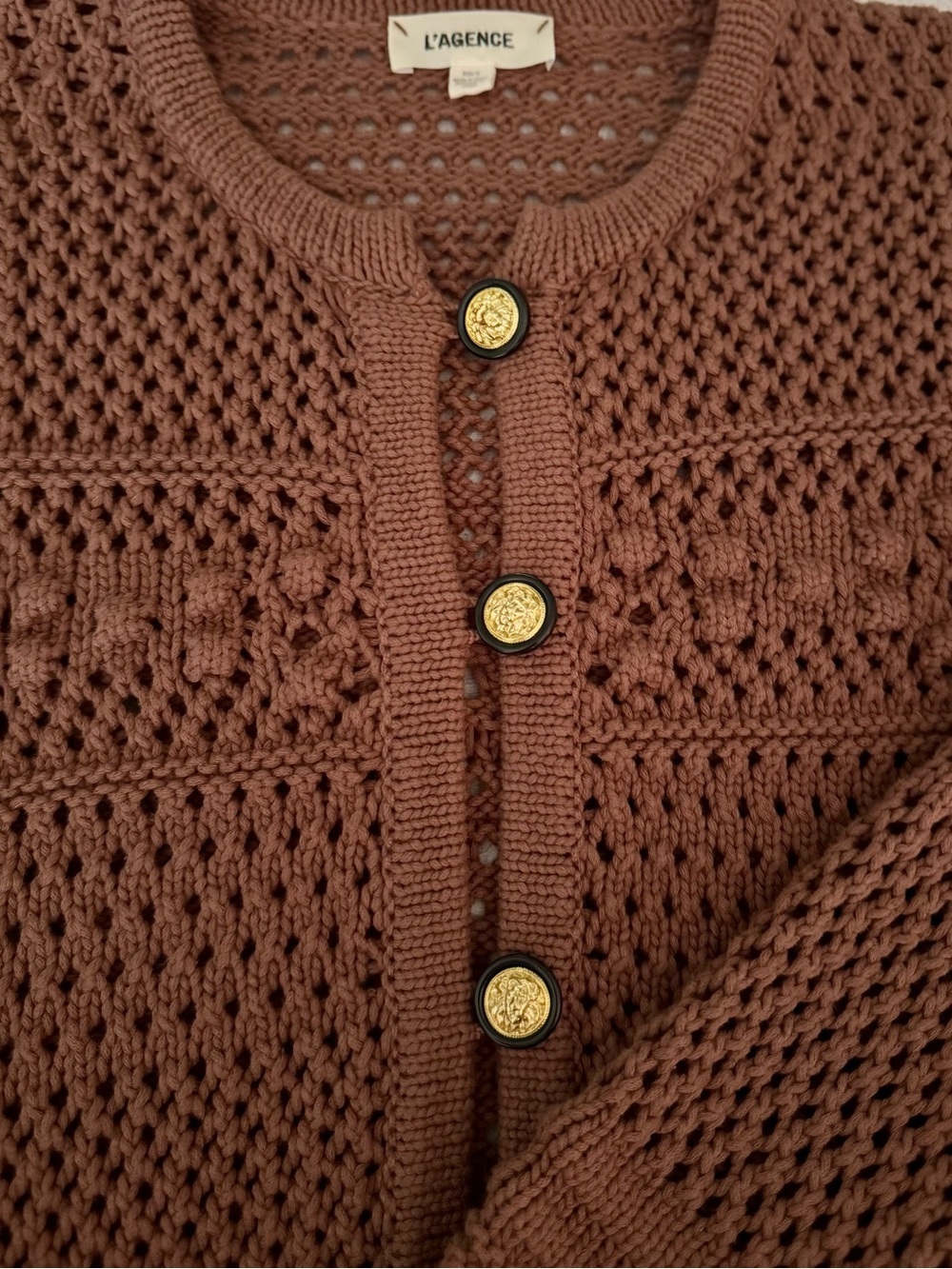 L’AGENCE Kiva Open-Stitch Ruffle Cardigan / Brown Cinnamon / Size XSmall